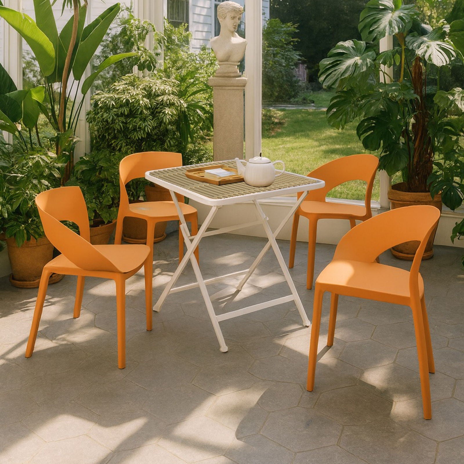4 Piece Set Of Modern Designed Single Chairs With Folding Square Table