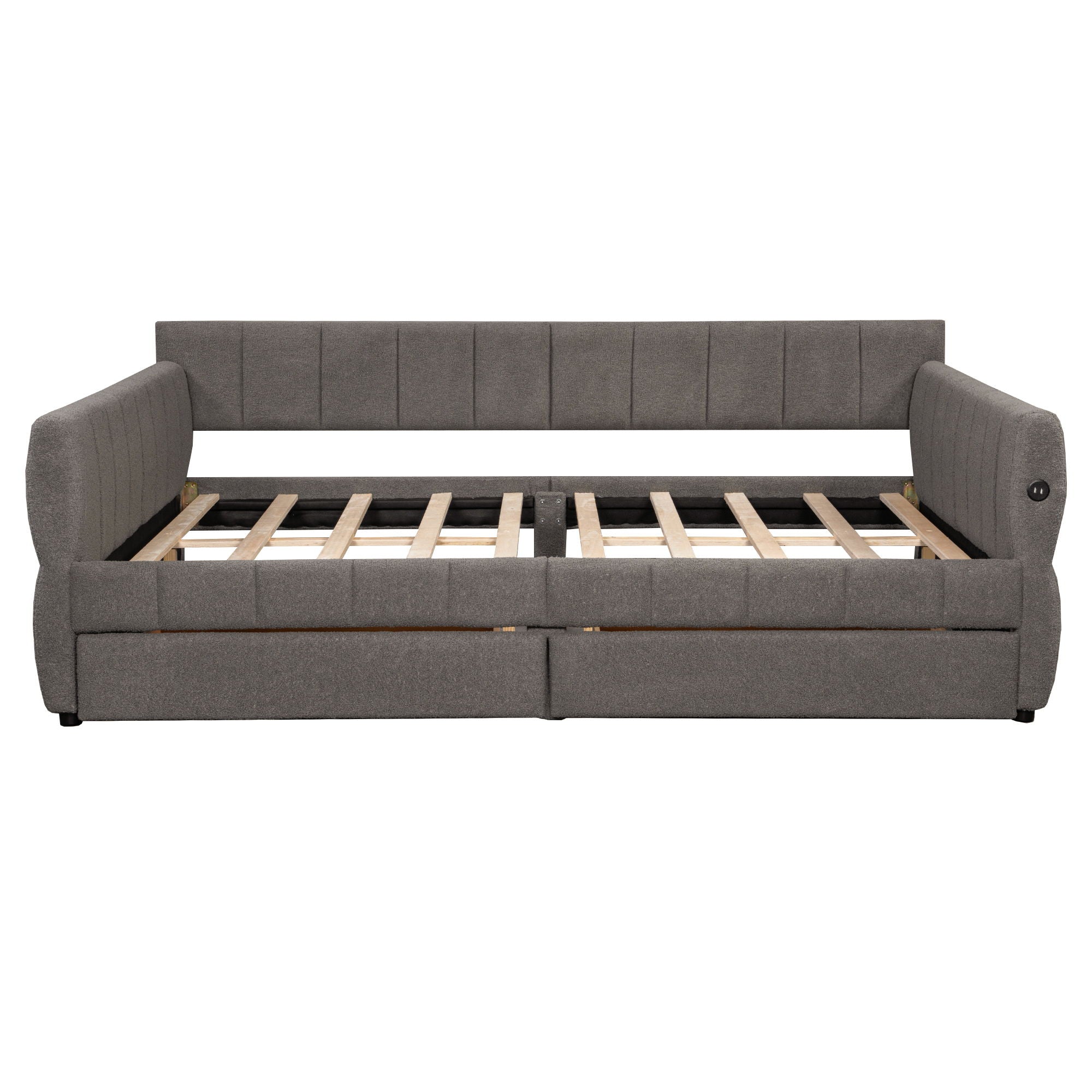 Upholstered Platform Bed With USB And 2 Drawers