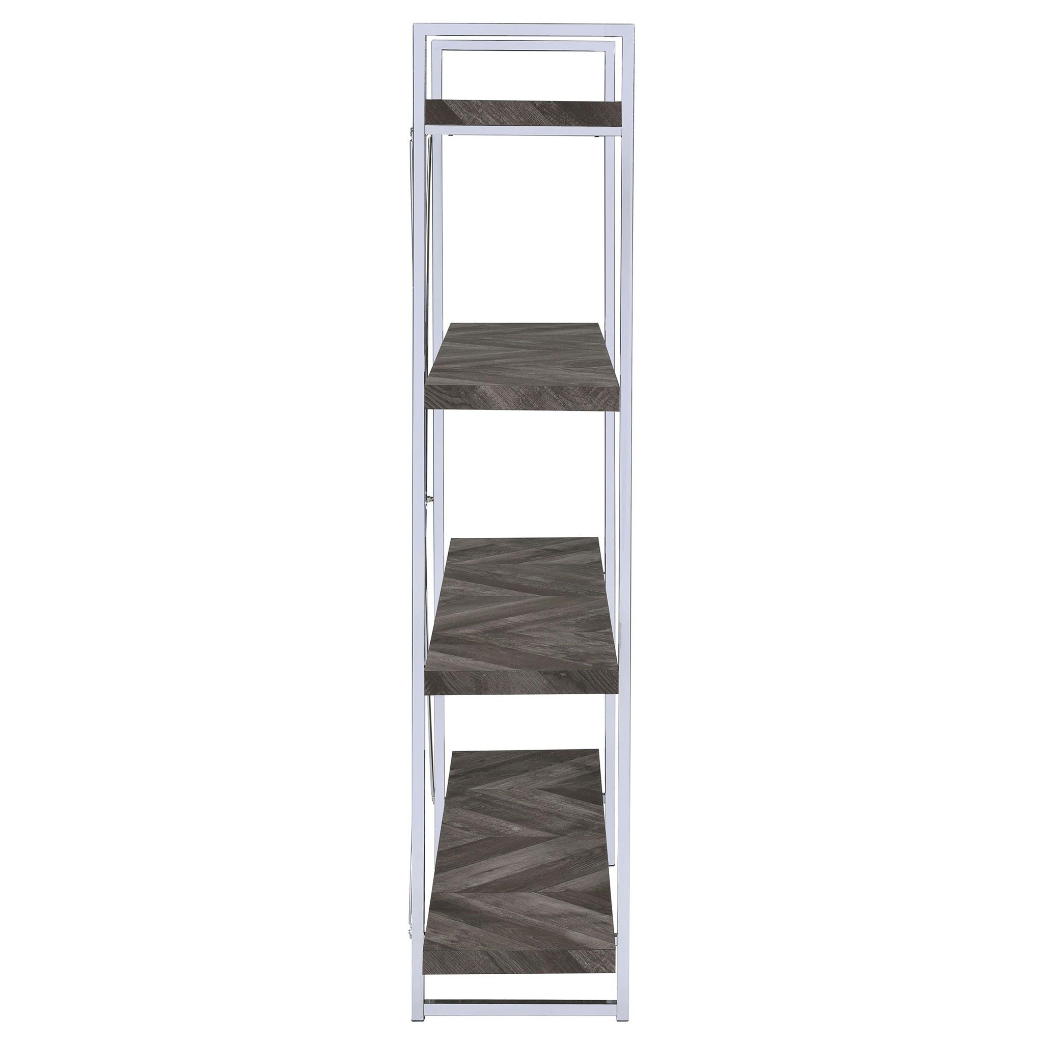 Grimma 63-inch 4-shelf Bookshelf Rustic Grey and Chrome
