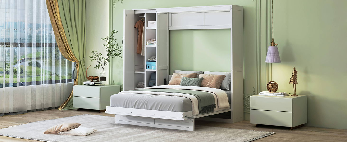 Murphy Wall Bed With Shelves, Wardrobe And LED Lights
