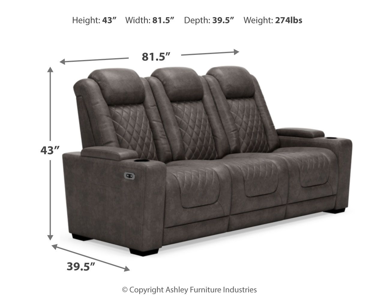 Ashley Furniture Hyllmont - Gray - Pwr Rec Sofa With Adj Headrest | Meri Furniture