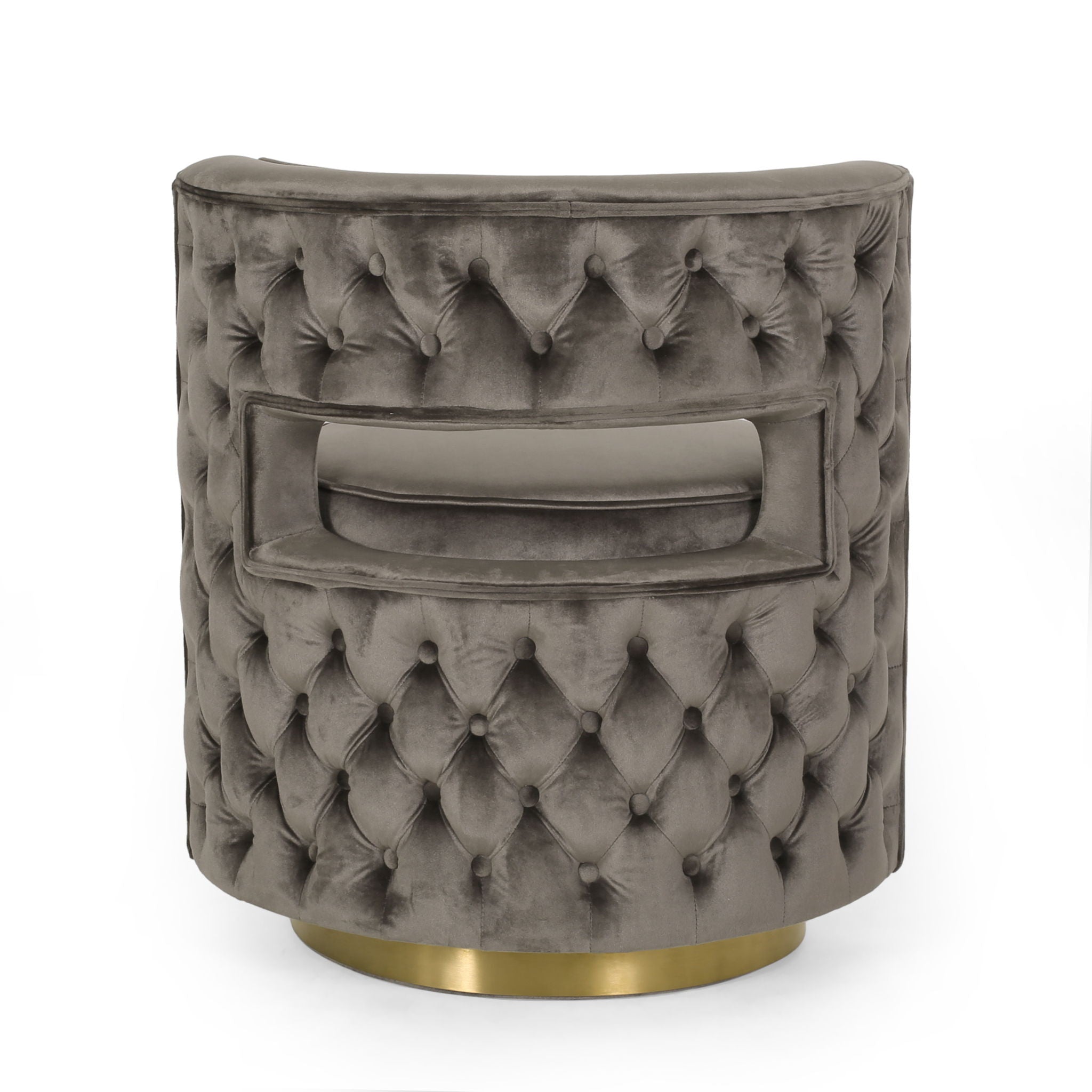 Modern Glam Swivel Arm Chair With Velvet Upholstery And Copper Base - Gray