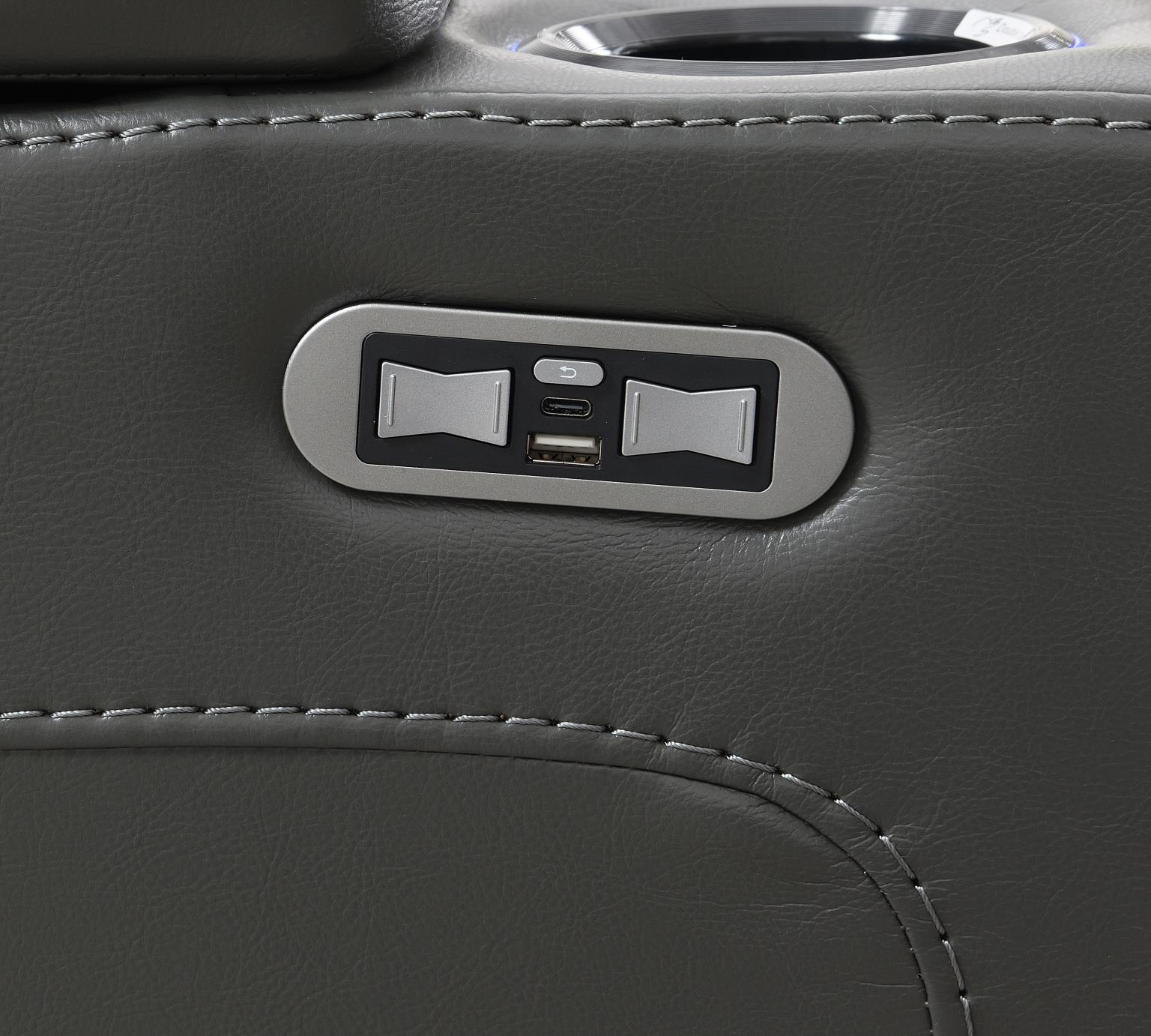 U93 - LED Power Reclining With Power Headrest, Bluetooth Speaker, And Drop Down Table Loveseat - Dark Gray