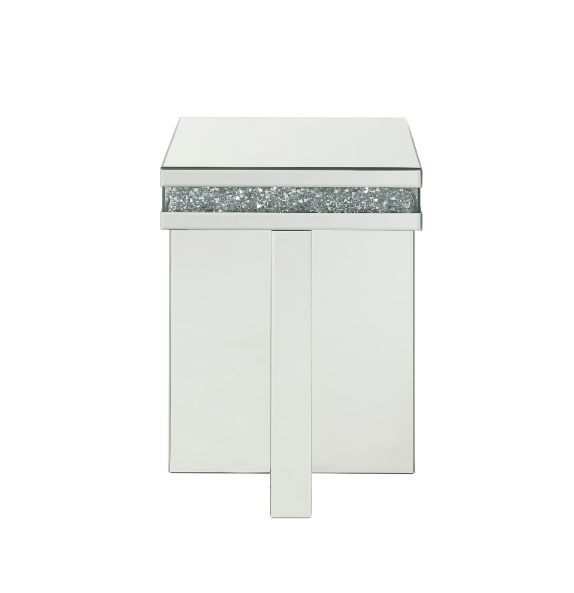 ACME Noralie - End Table - Mirrored & Faux Diamonds - Wood - 24" | Meri Furniture