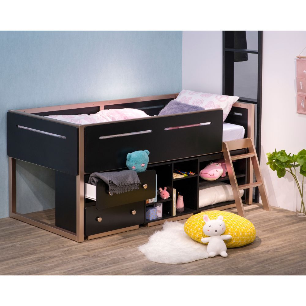 ACME Prescott - Bookshelf - Black & Rose-Gold - 22" | Meri Furniture