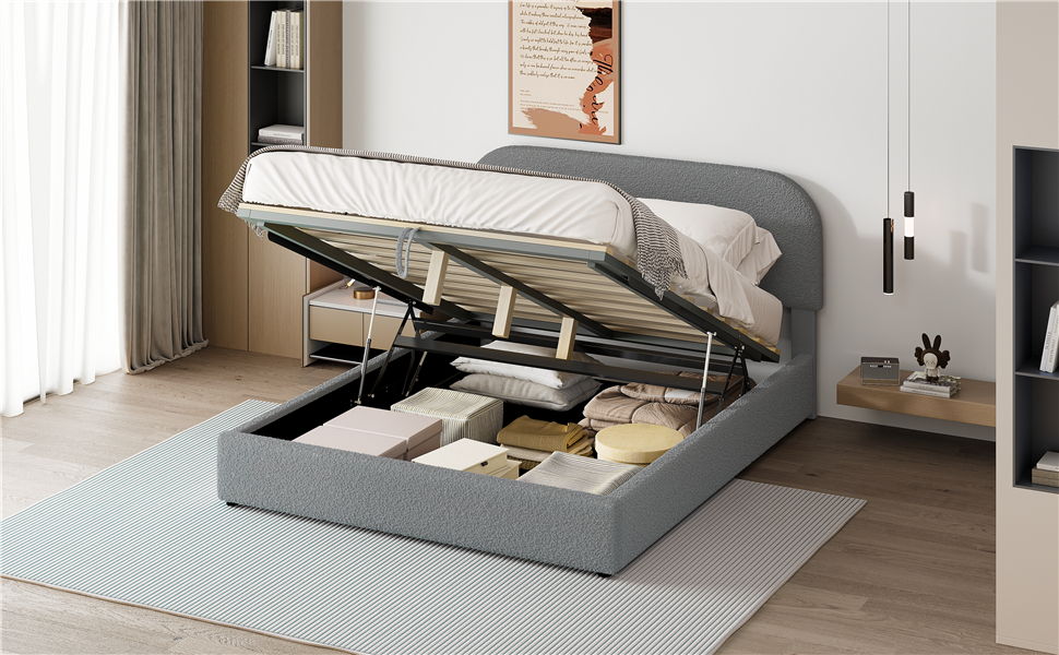 Upholstered Platform Bed With Hydraulic Storage System