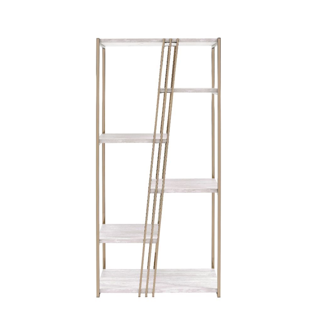 ACME Tanan - Bookshelf - White & Champagne | Meri Furniture