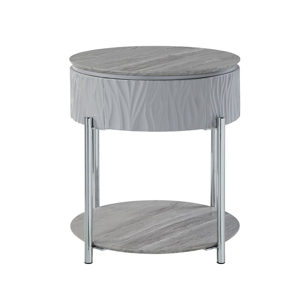 ACME Yukino - End Table - Gray High & Chrome | Meri Furniture
