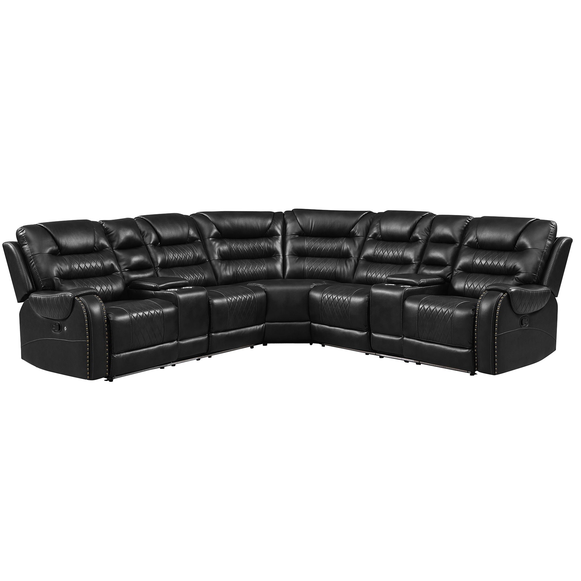 Manual Reclining Sectional Sofa Set, L Shaped Symmetrical Motion Sofa Corner Couch Sets With Storage Boxes, 4 Cup Holders And LED Light Strip For Living Room
