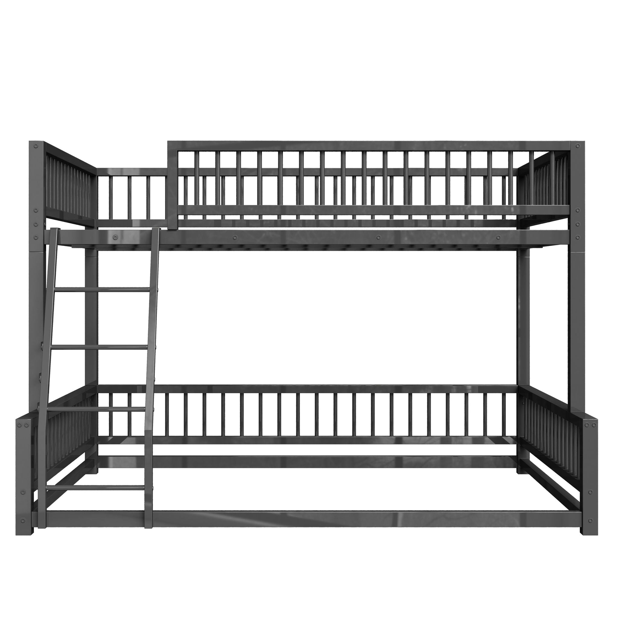 Bunk Bed Frame With Ladder And Safety Guardrails