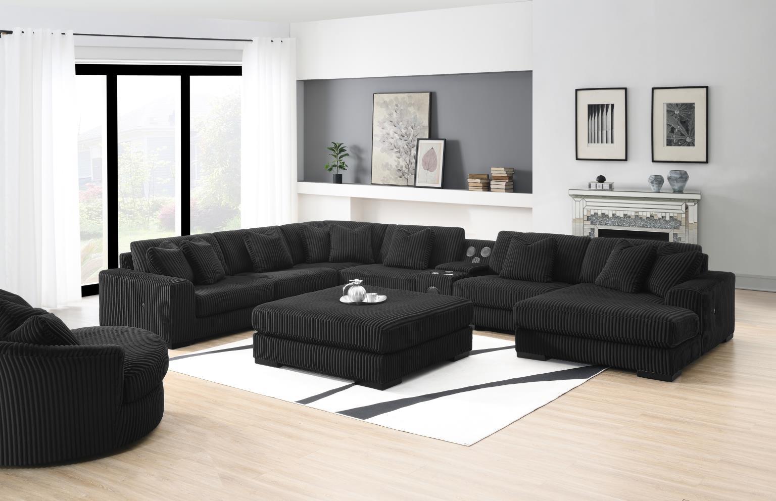 U242 - 7 Piece Setional With Right Chaise (1 RAF Chaise + 3 Armless Chair + 1 LAF + 1 Wedge + 1 Console) - Without Ottoman - Black