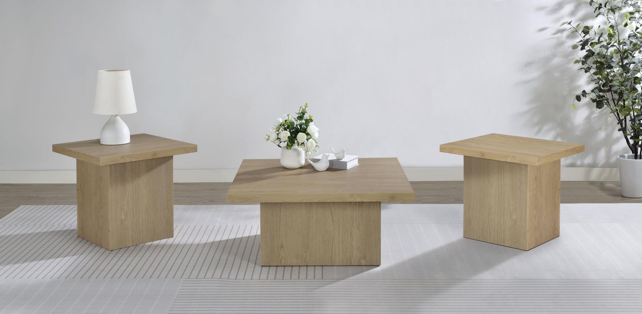 Devar 3-piece Square Cocktail Coffee End Table Set Latte