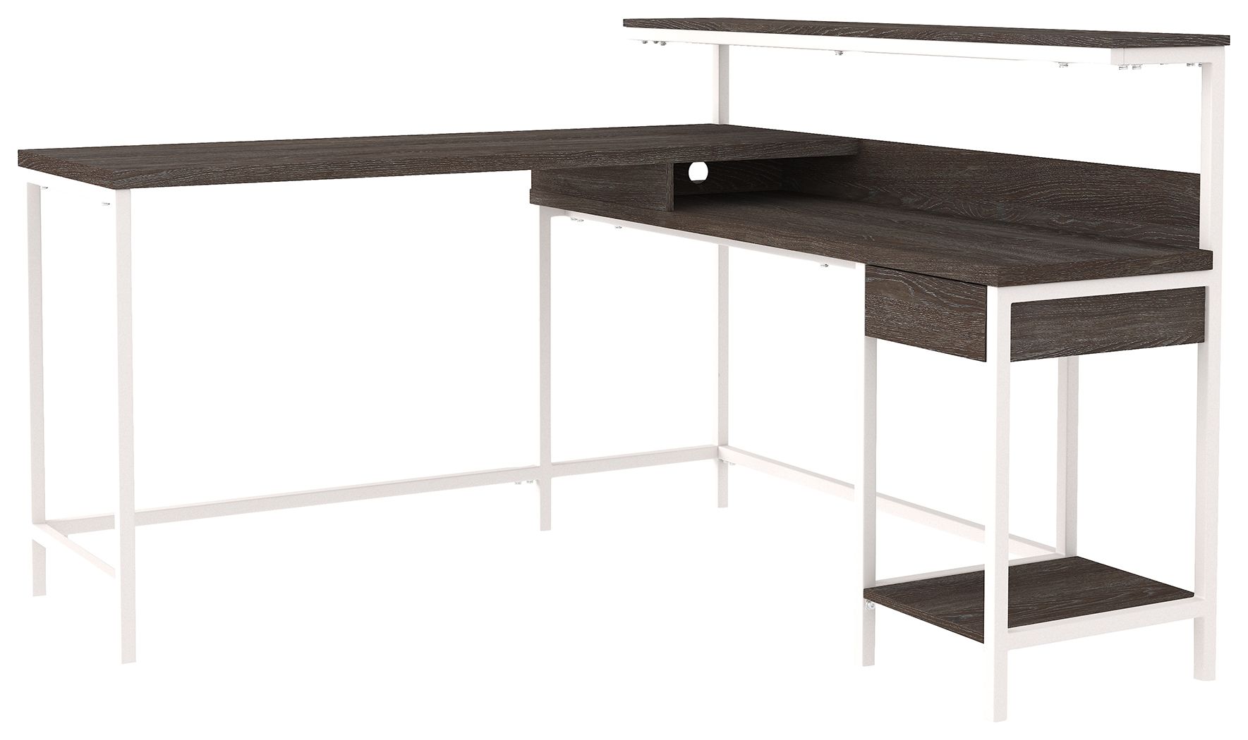 Ashley Furniture Dorrinson - White / Black / Gray - L-desk With Storage | Meri Furniture