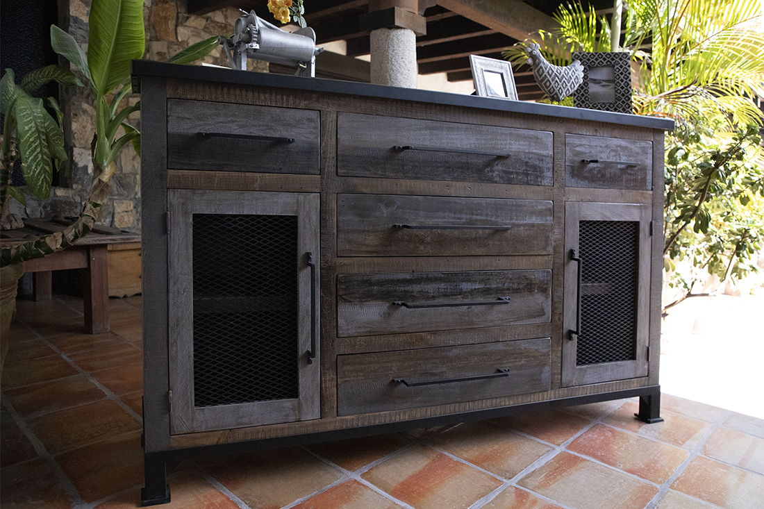 International Furniture Direct Antique Gray - Buffet - Gray / Brown | Meri Furniture