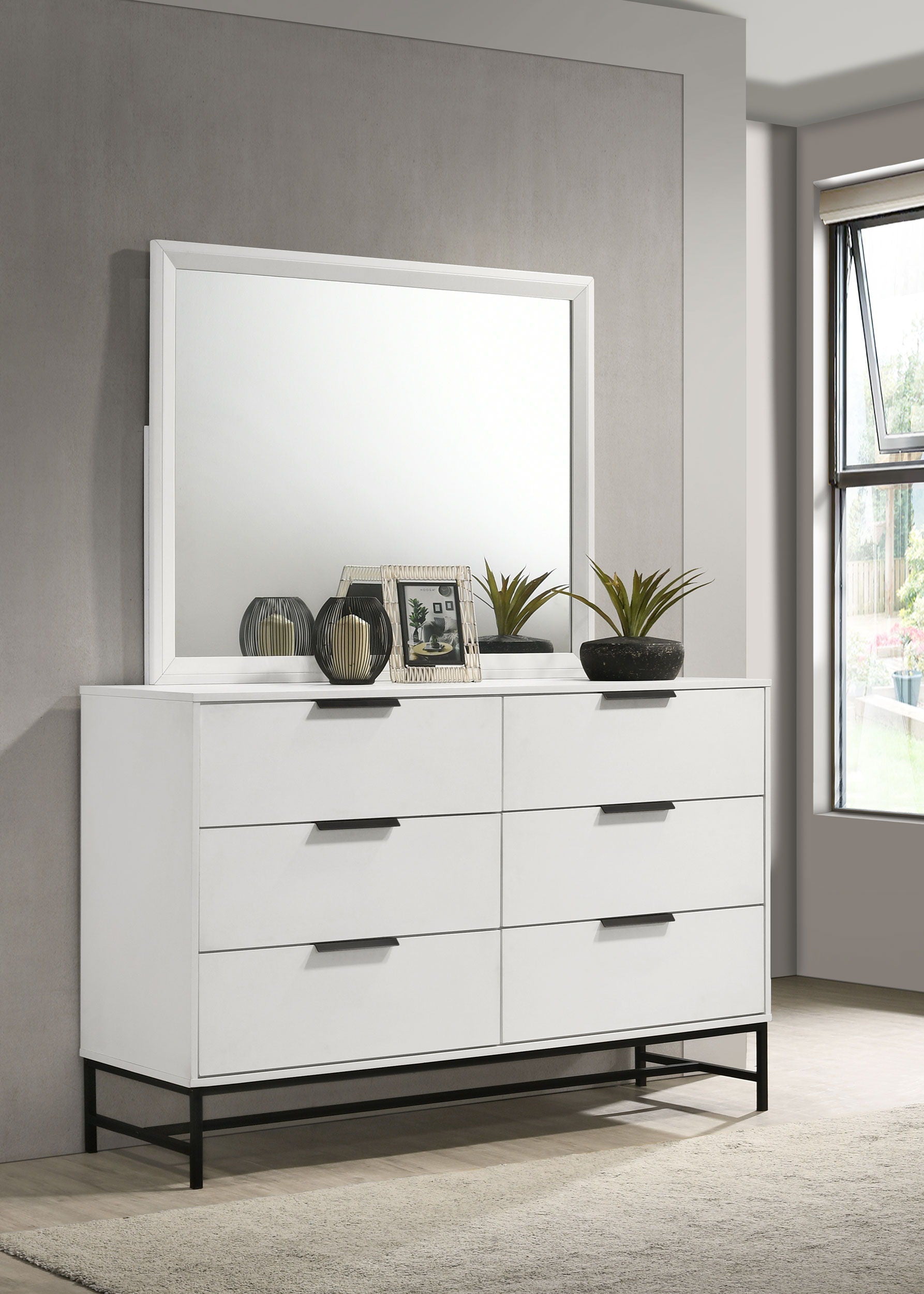 Coaster Fine Furniture Sonora - 6-Drawer Dresser With Mirror - White | Meri Furniture