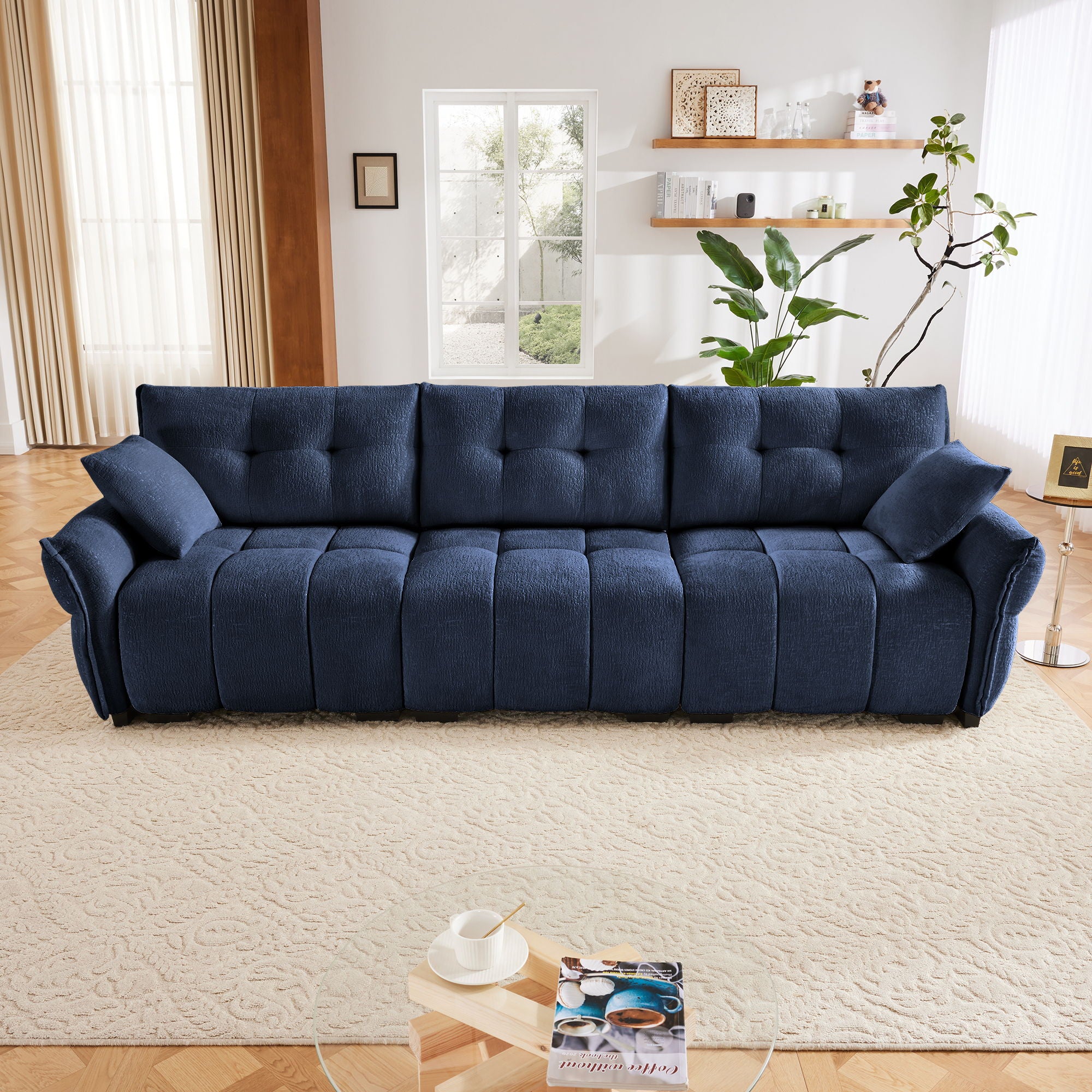 Modern Sofa & Pillows, Textured Cover, High Rebound Cushions