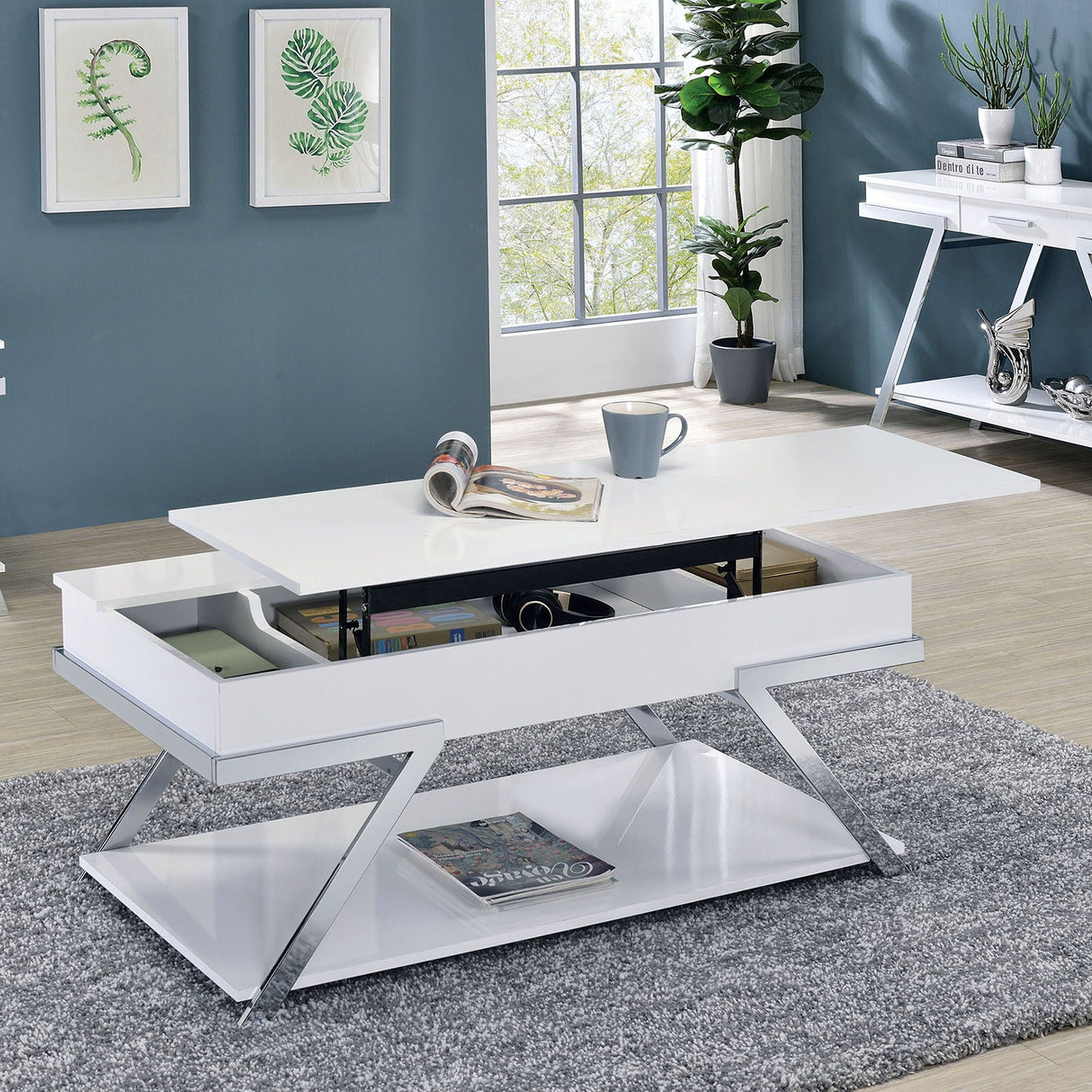 Furniture of America Titus - Coffee Table - White / Chrome | Meri Furniture