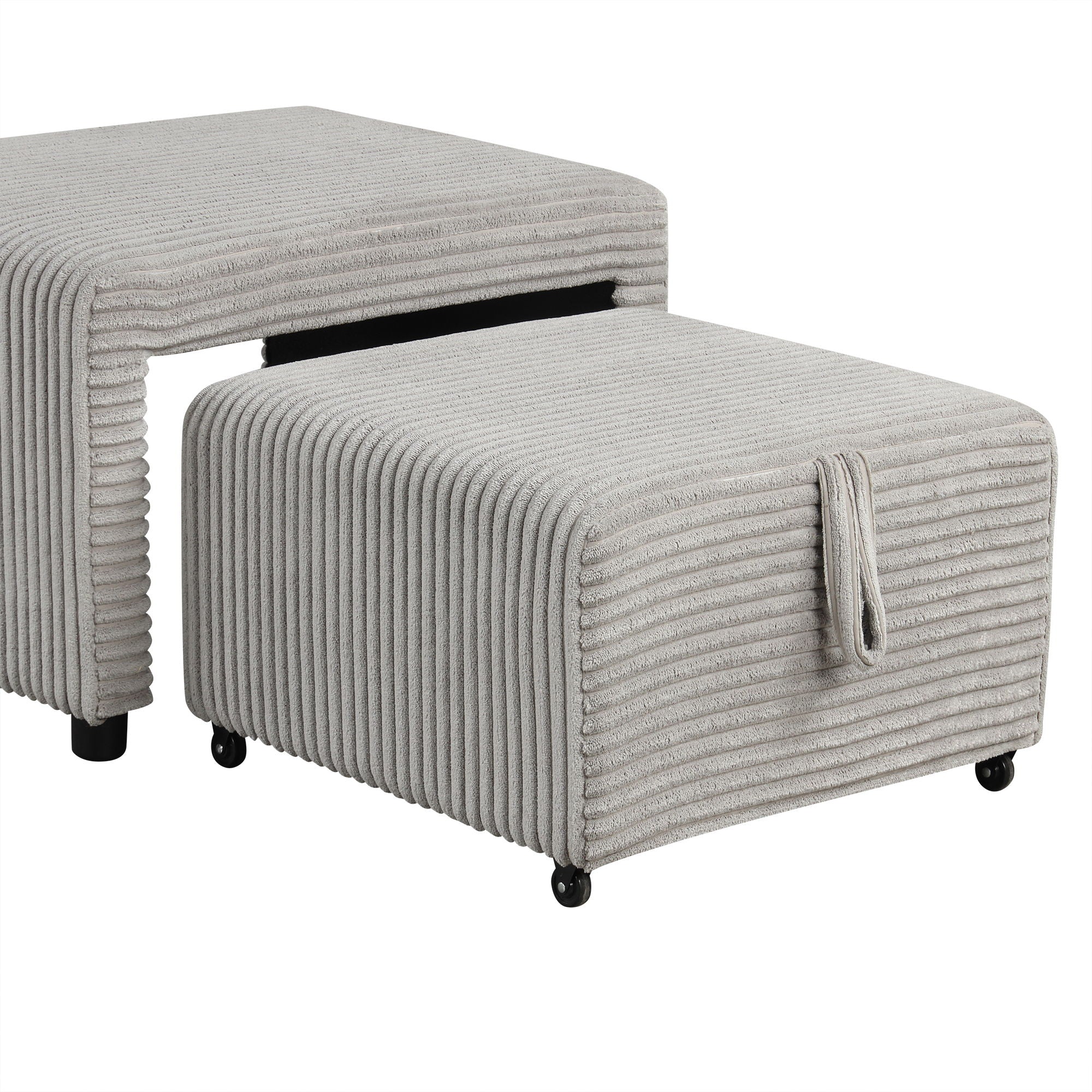 Pull-Out L-Shaped Sectional Sofa With Movable Ottoman And Stool, Large Storage Space, A Cup Holder, And 2 USB Ports For Living Room