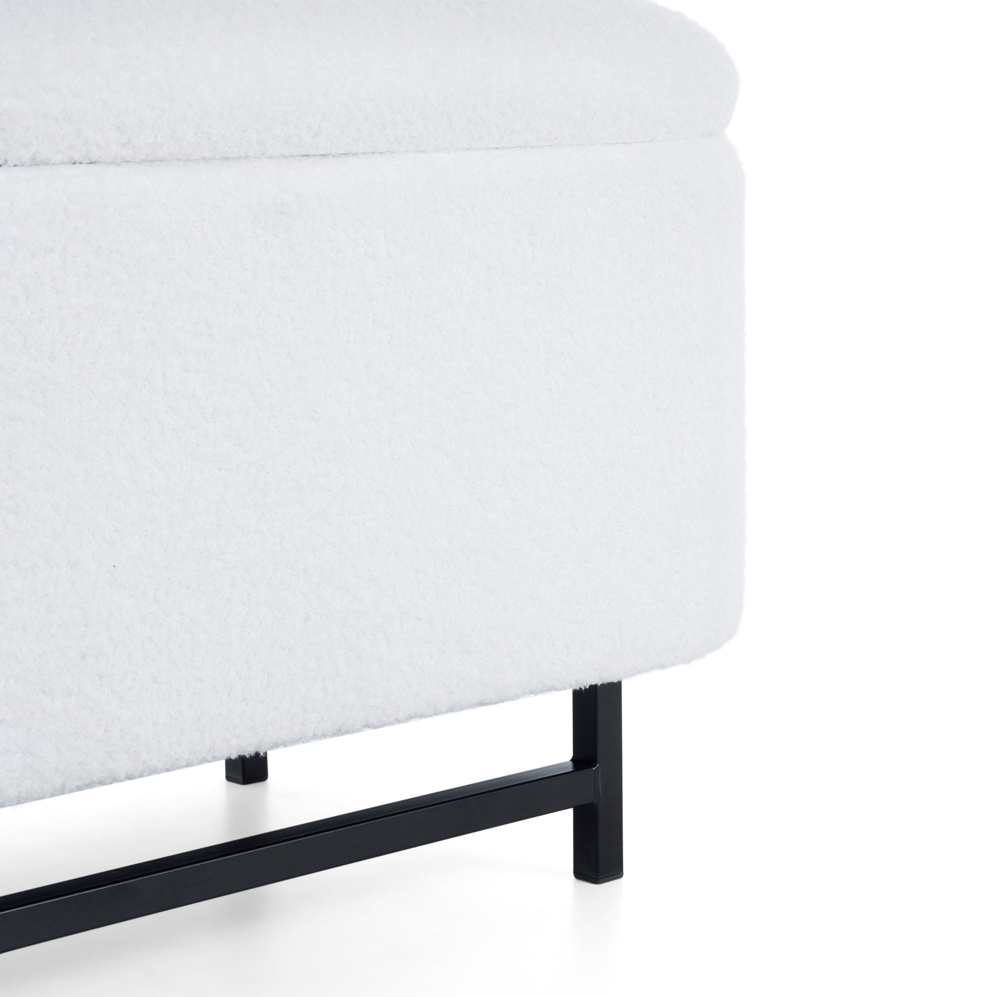 Modern Elegant Ottoman With Spacious Storage Function With Metal Feet - White / Black