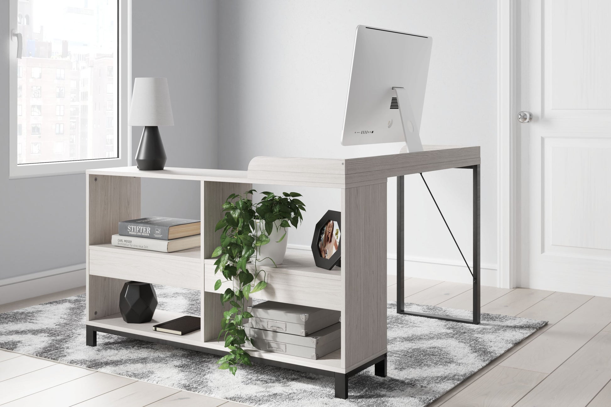 Signature Design by Ashley® Bayflynn - White / Black - L-desk | Meri Furniture