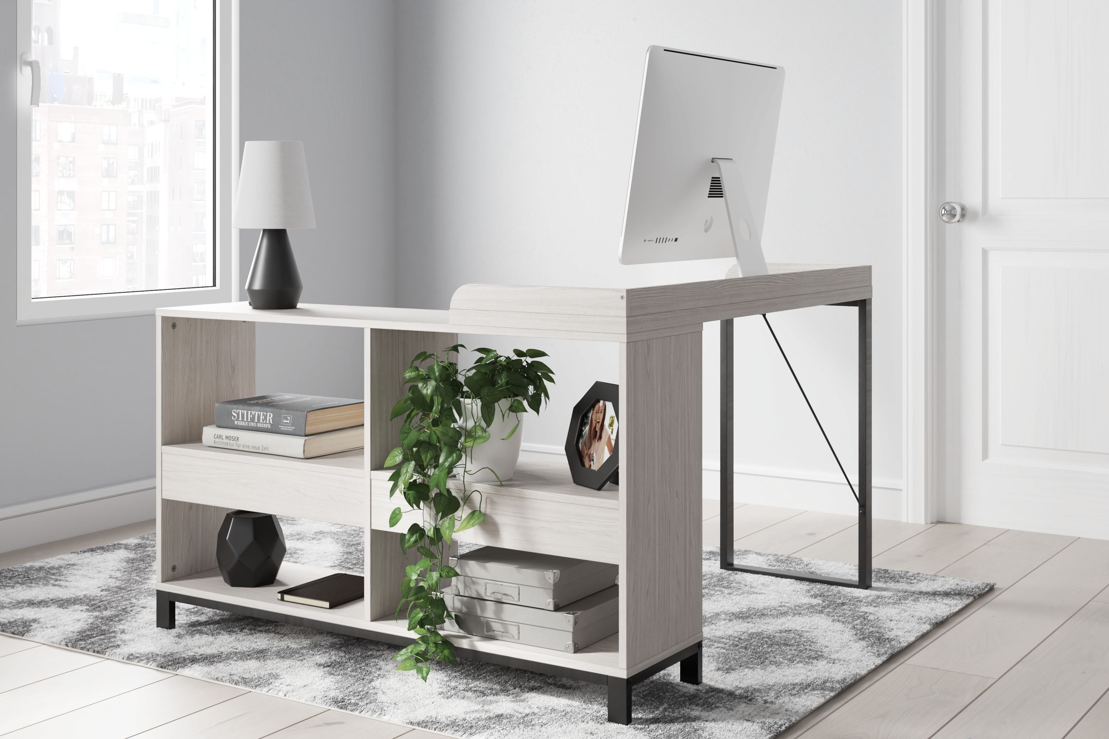 Signature Design by Ashley® Bayflynn - White / Black - L-desk | Meri Furniture