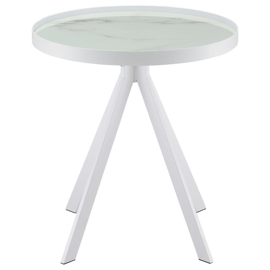 Briggs - Round Marble Printed Glass Top End Side Table