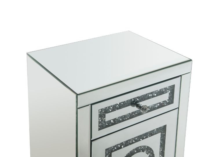 ACME Noralie - Accent Table With Storage Drawers - Mirrored & Faux Diamonds - 26" | Meri Furniture