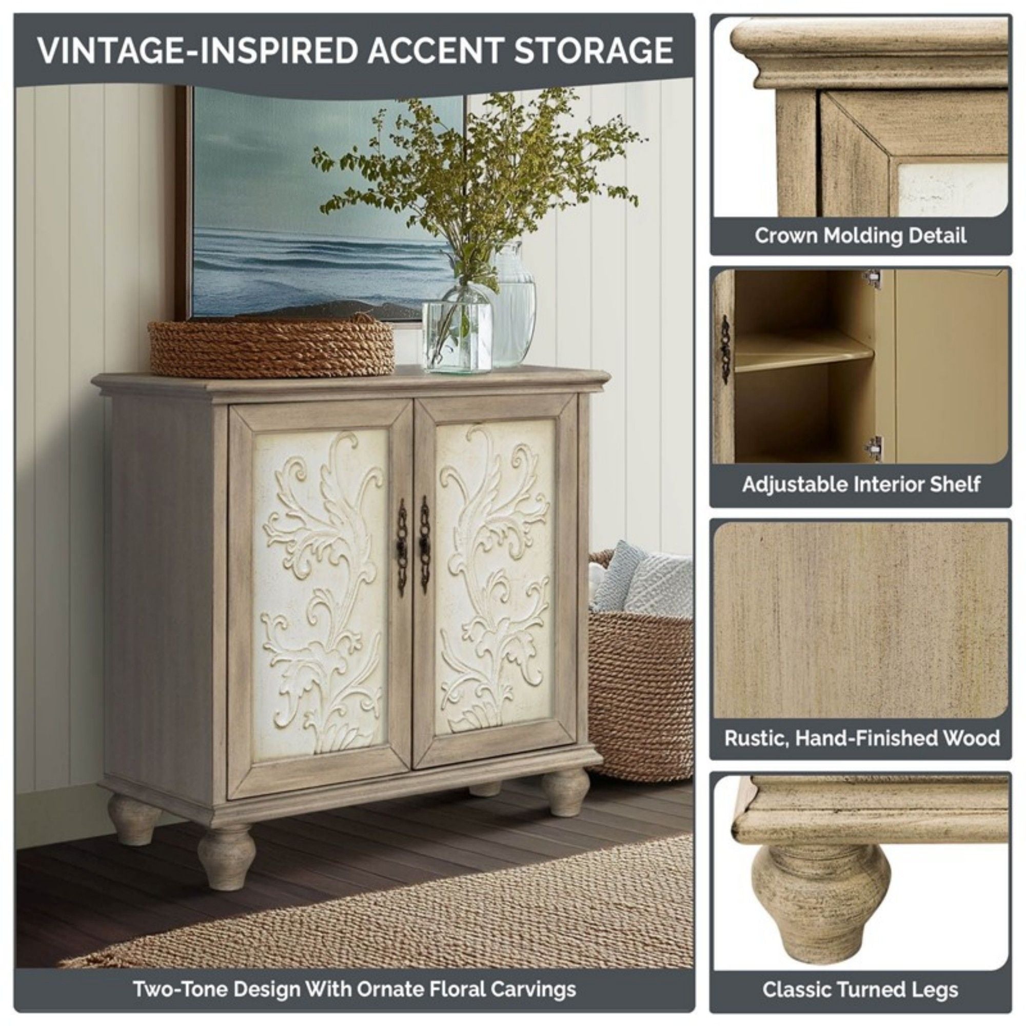 Driscoll - 2 Door Cabinet With Floral Design - Reclaimed Natural