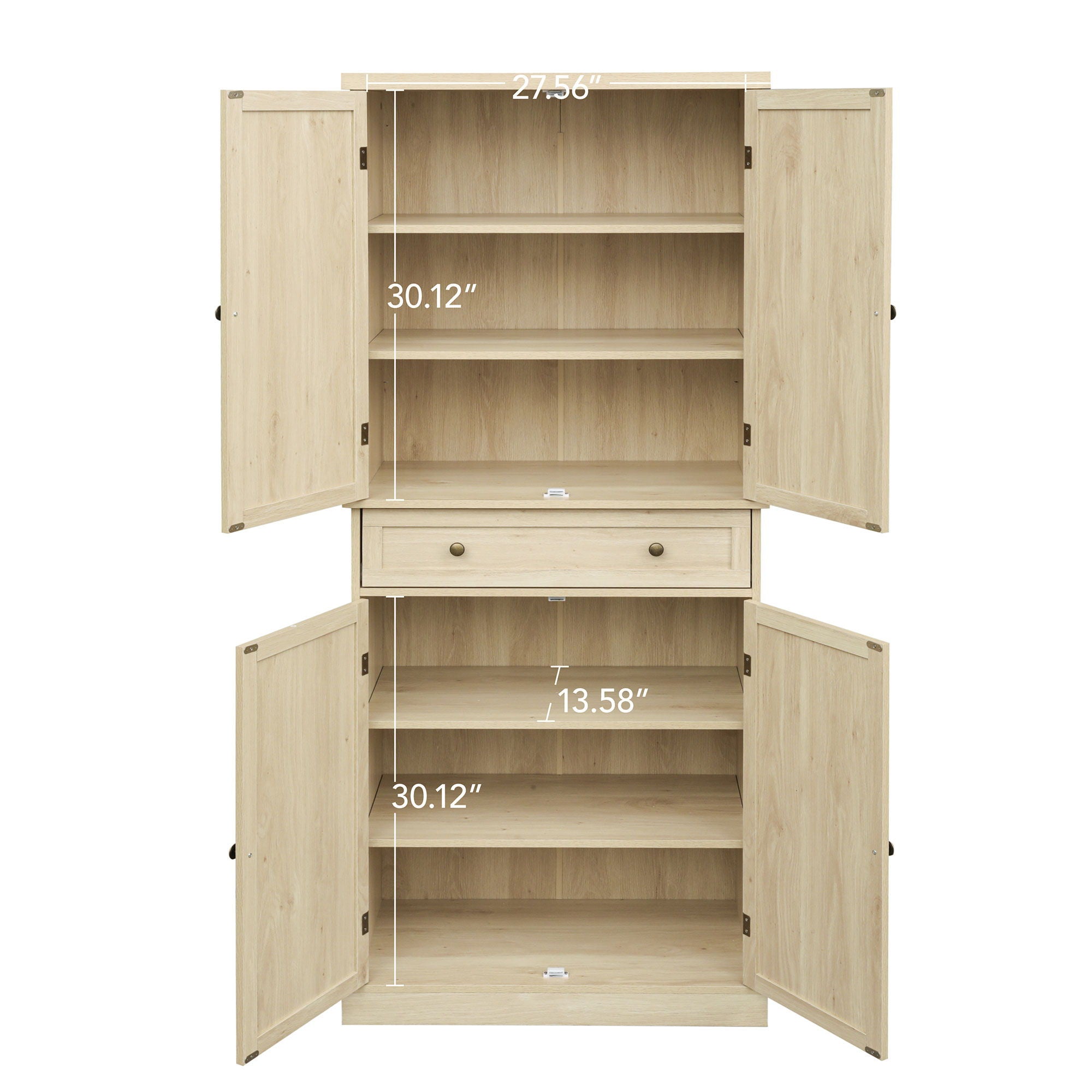 4 Door Storage Cabinet With 1 Drawer And 4 Adjustable Inner Shelves - Natural