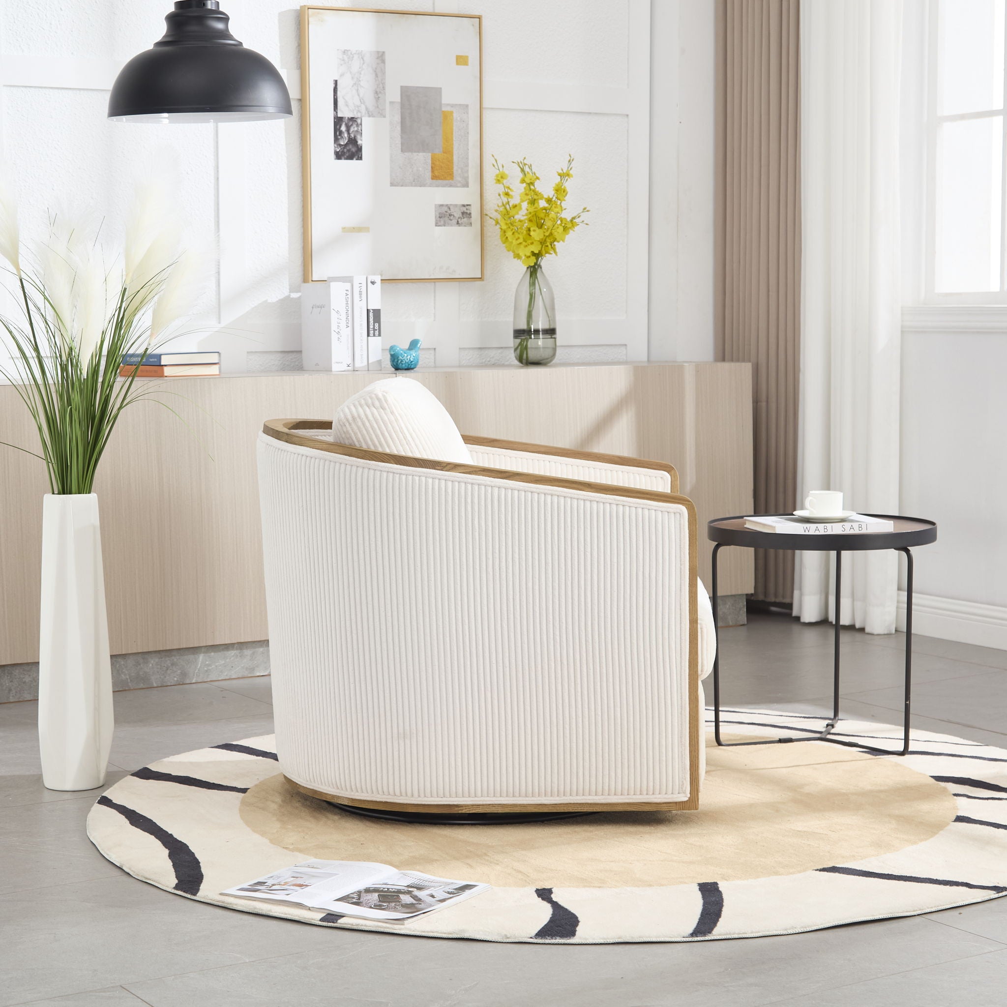 Corduroy Barrel Chair, 360 Degree Swivel