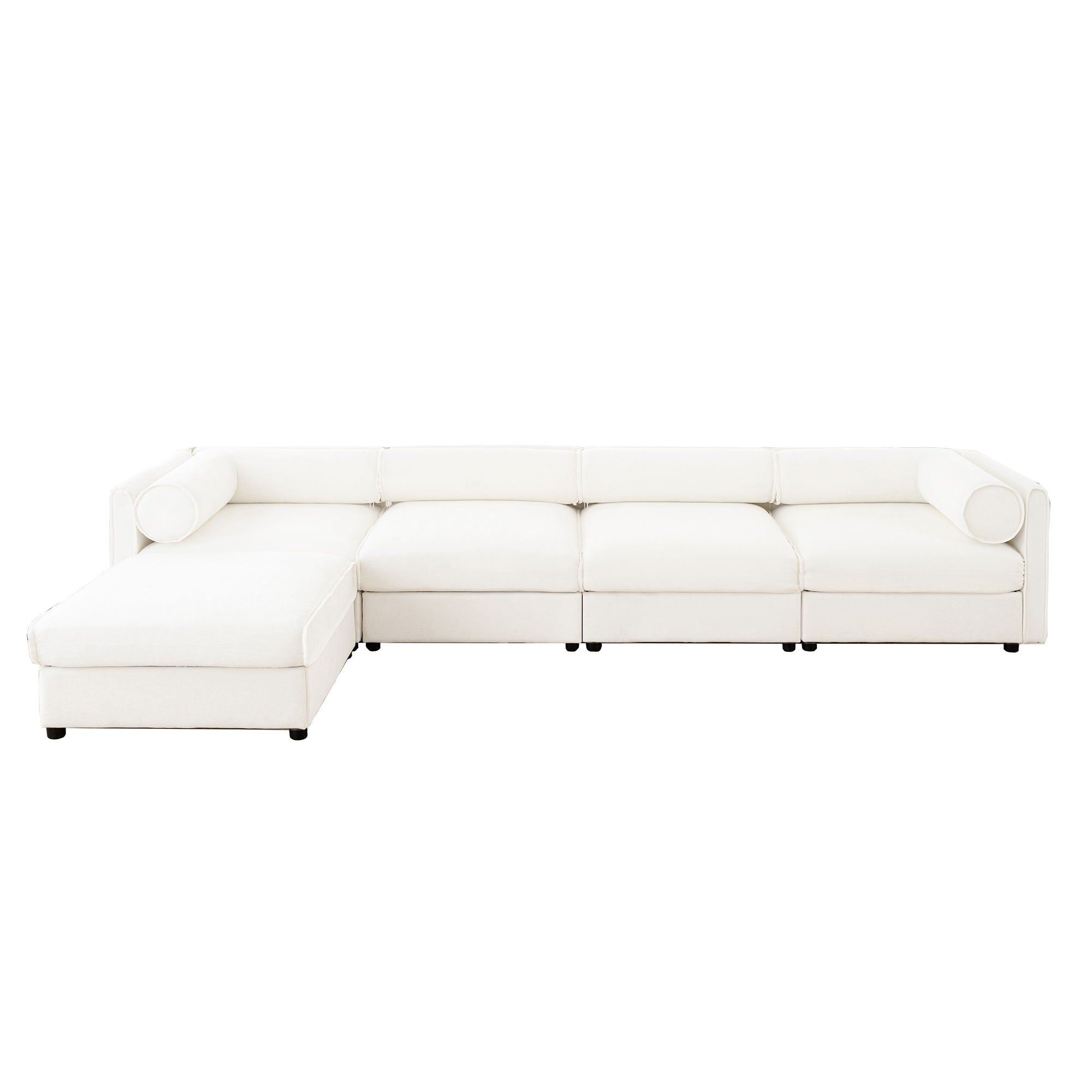 Contemporary Elegant White Chenille Sofa With Storage And Ottoman