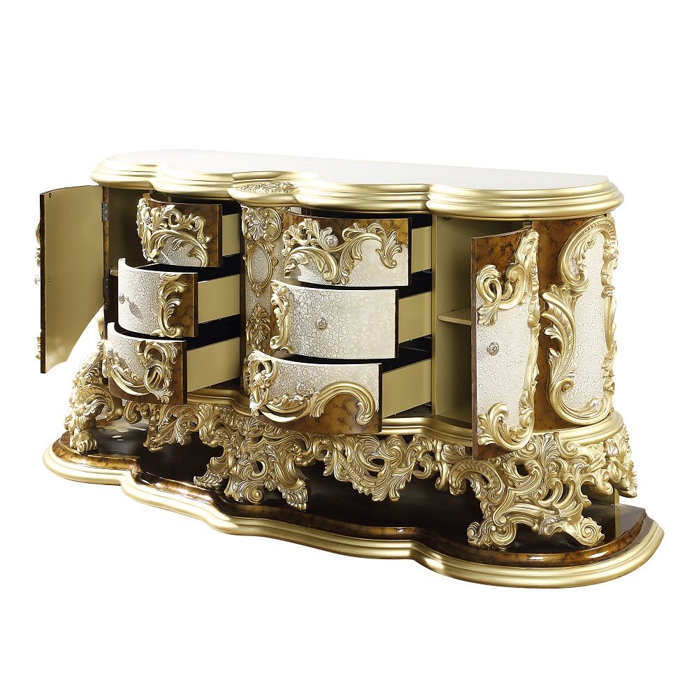 ACME Desiderius - Dresser - Antique Gold & Hand Painted Brown | Meri Furniture