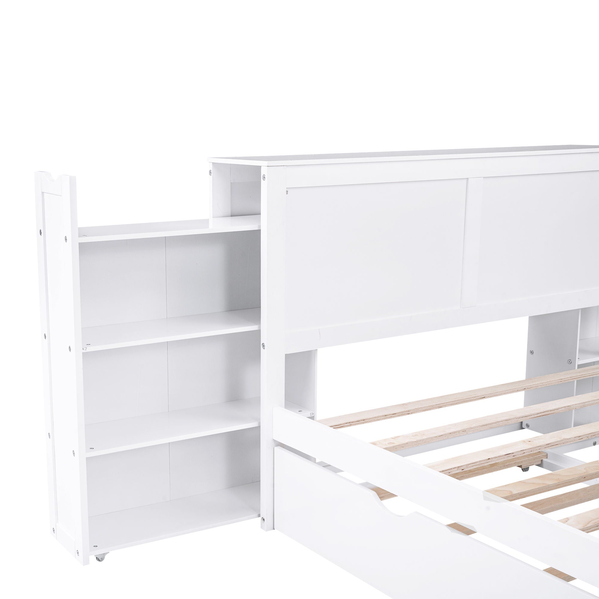 Storage Platform Bed With Pull Out Shelves And Trundle
