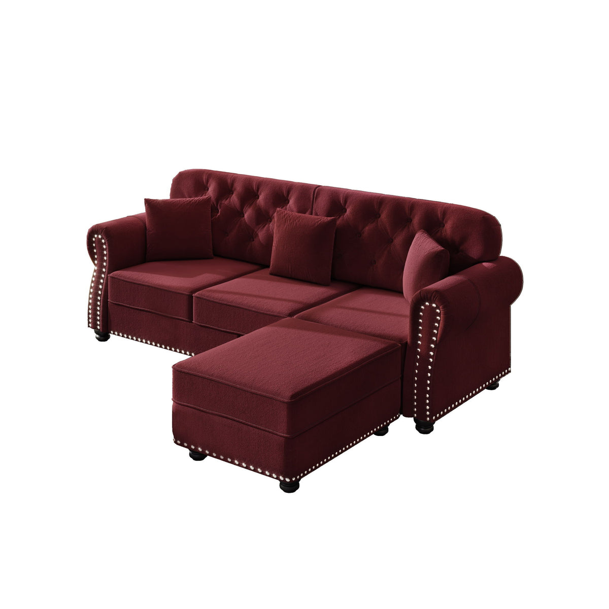 Upholstered Sofa Set With Nailhead Trim And Rolled Armrests, Includes Pillows