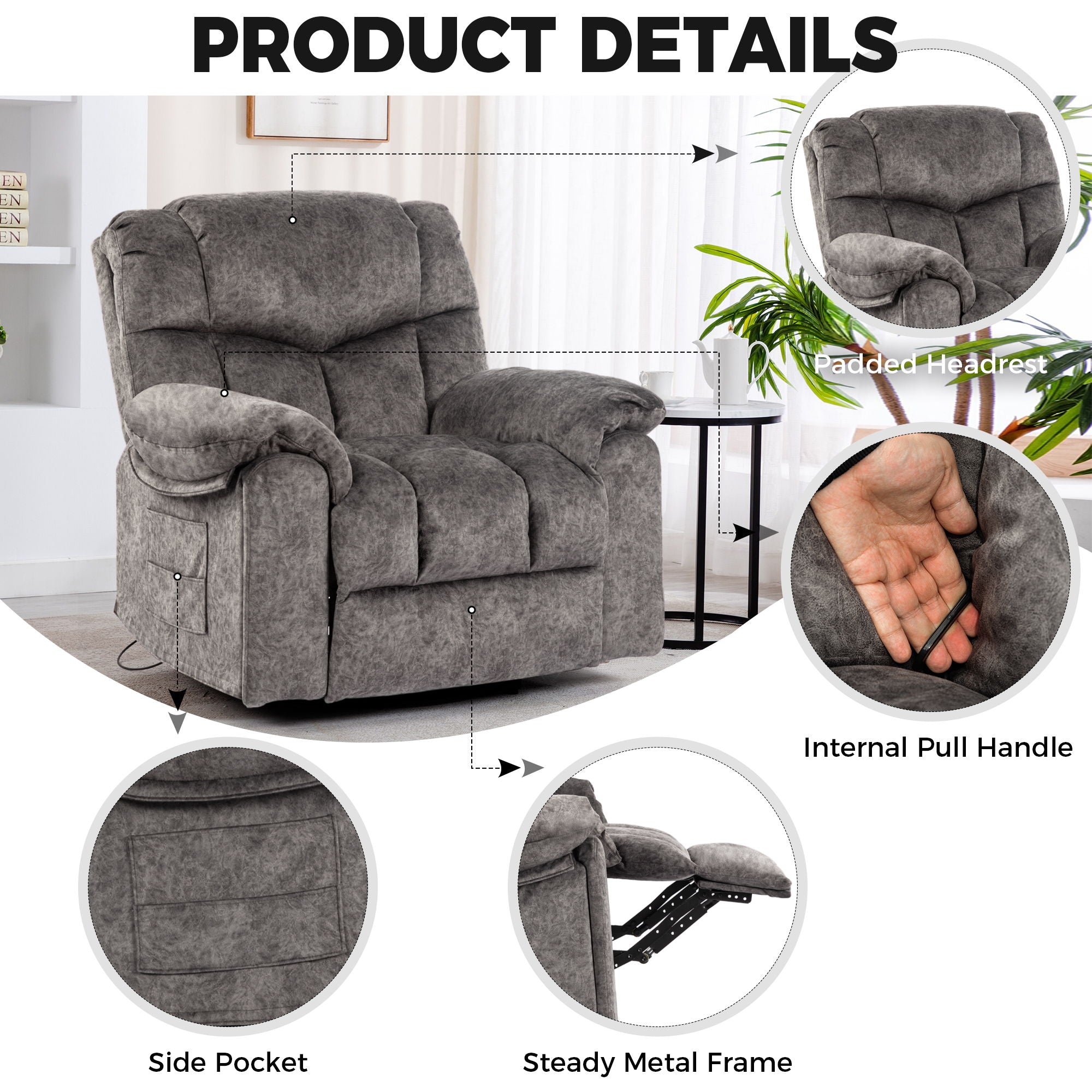 Swivel And Rocking Recliner Chair With Massage And Heating
