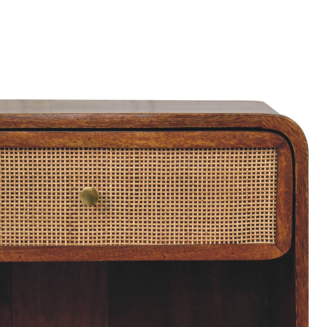 Open Woven Bedside Table, 1 Drawer - Chestnut