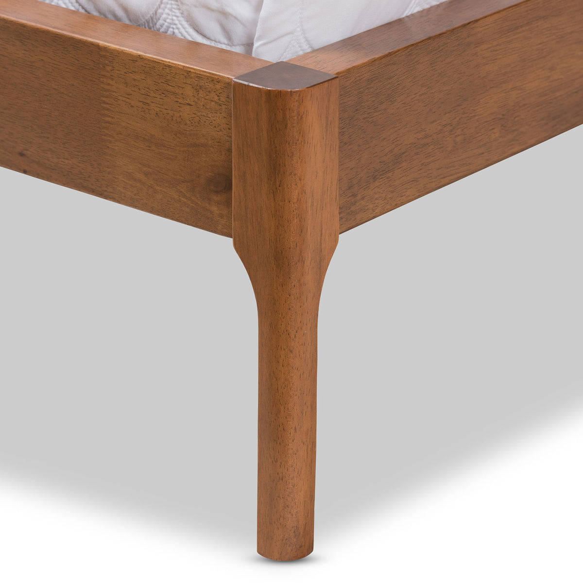 Brooklyn Mid-Century Modern Walnut Wood Beige Fabric King Size Platform Bed