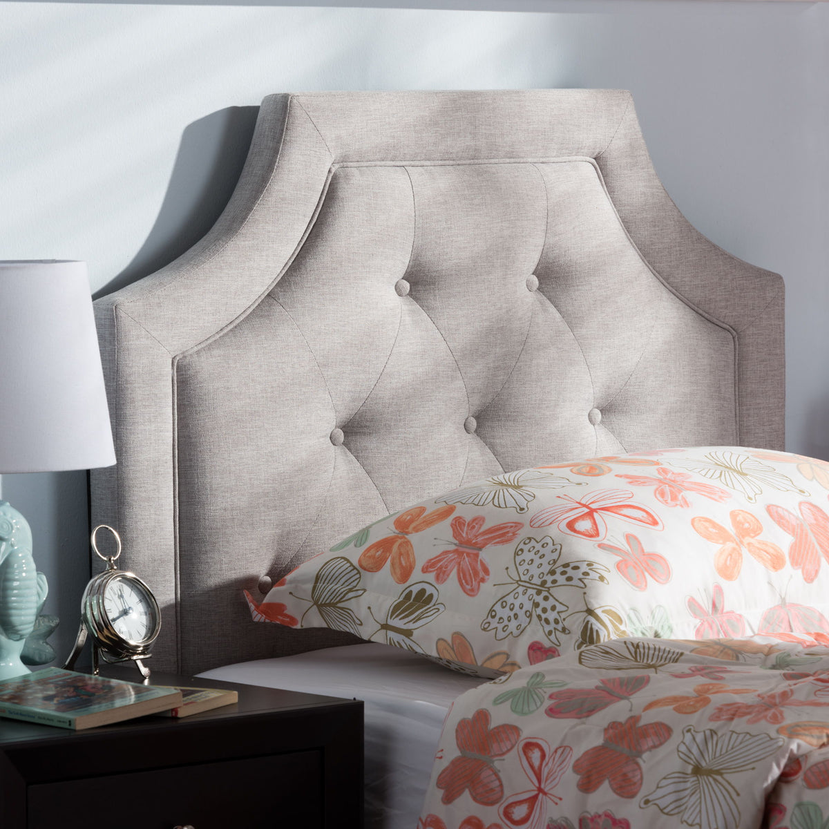 Mars Modern and Contemporary Greyish Beige Fabric Twin Size Headboard