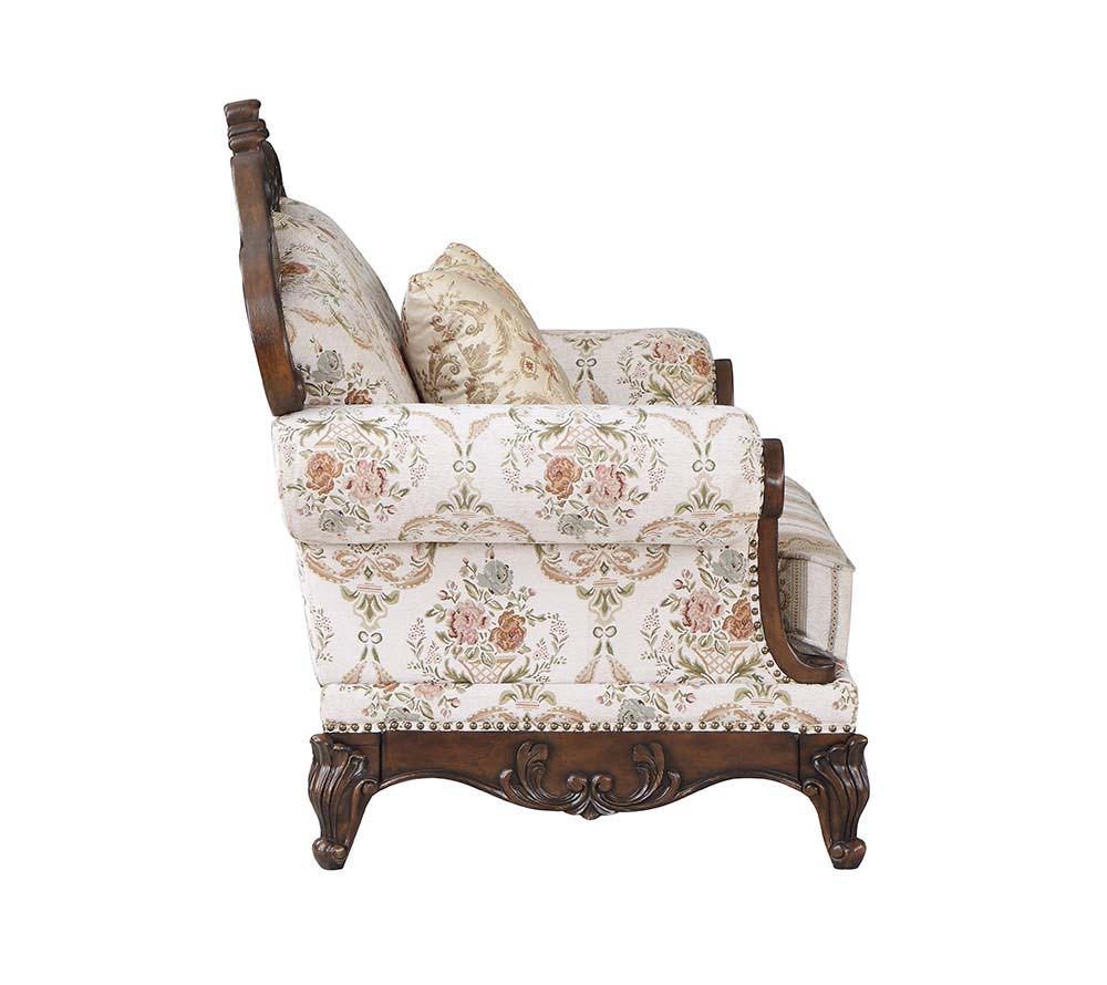 ACME Nayla - Sofa - Pattern Fabric & Walnut Finish | Meri Furniture