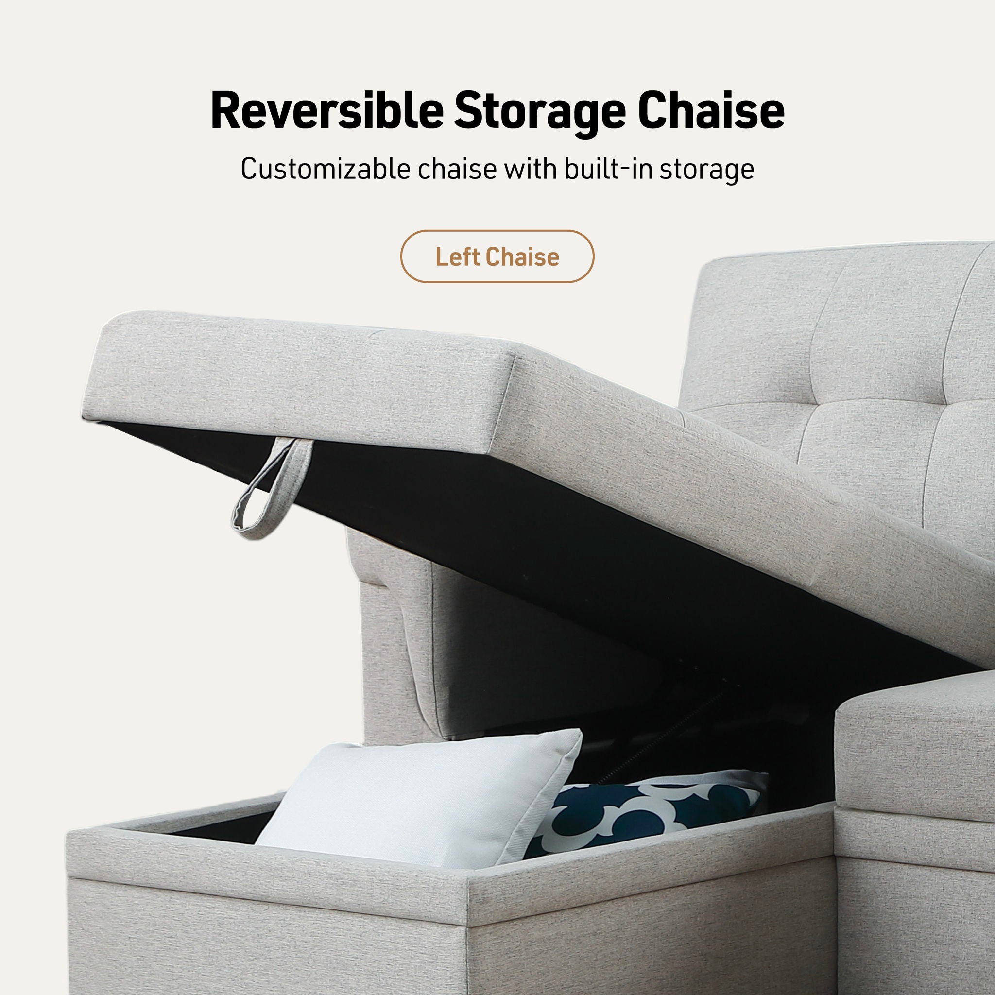 Lucca - Linen Reversible Sleeper Sectional Sofa With Storage Chaise