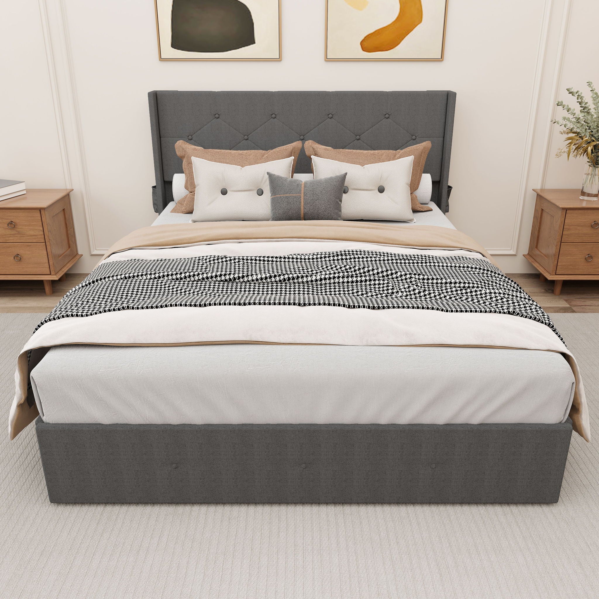 Bed With Gas Lift Storage, USB Ports