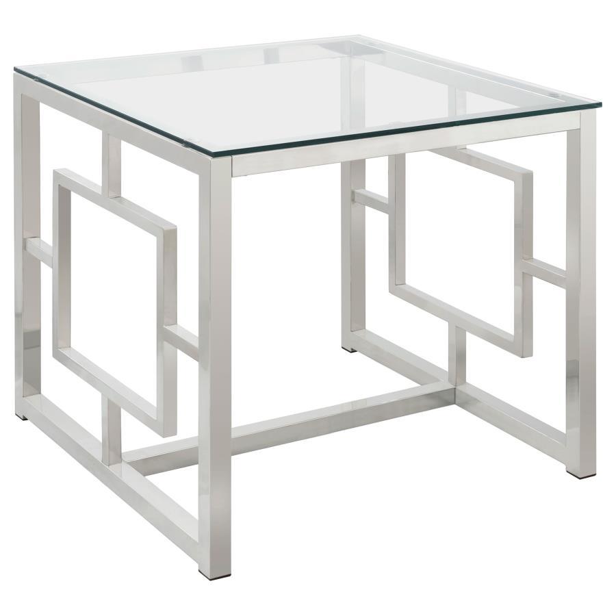 Coaster Fine Furniture Merced - Square Glass Top Side End Table - Nickel | Meri Furniture