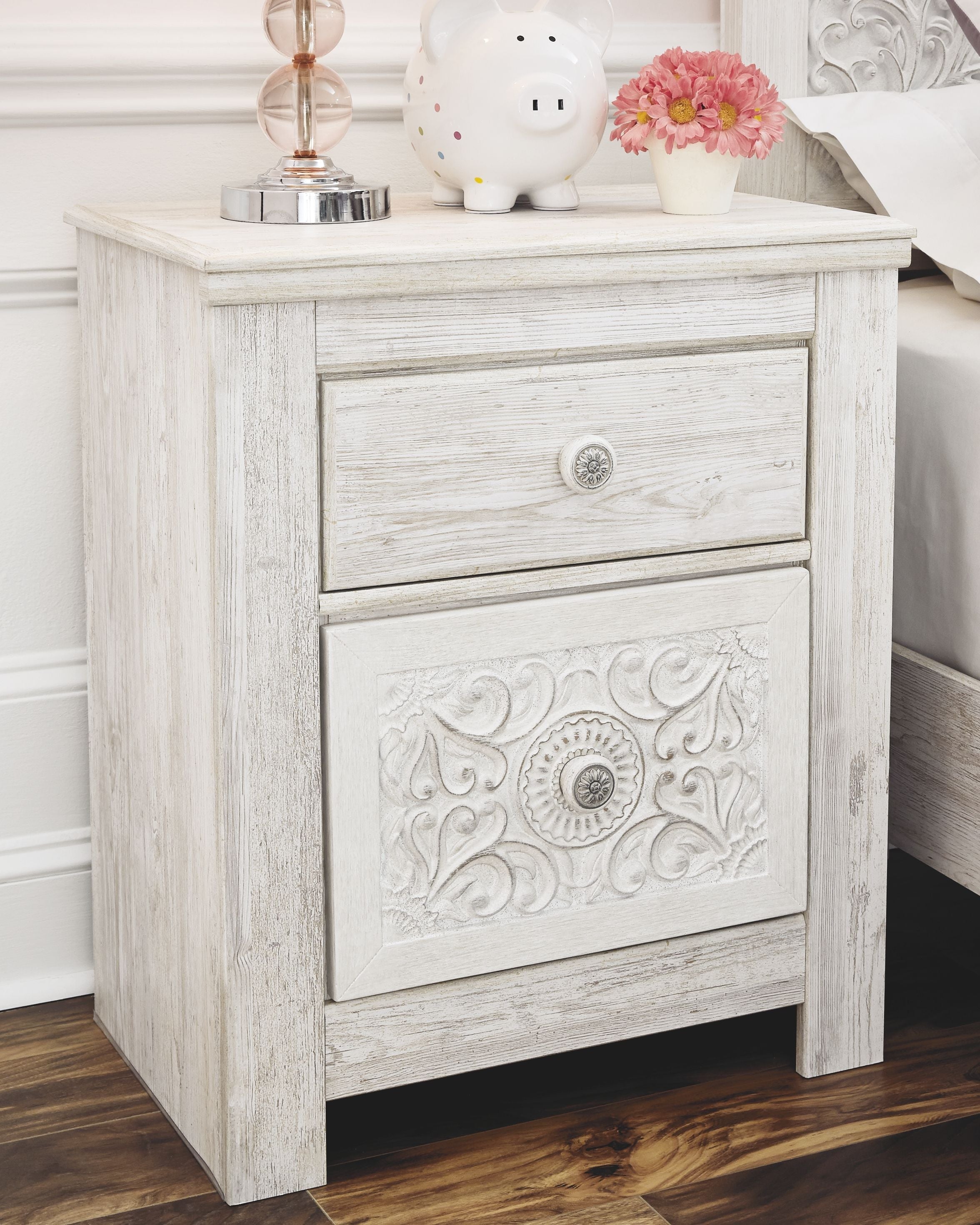 Ashley Furniture Paxberry - Whitewash - Two Drawer Night Stand | Meri Furniture