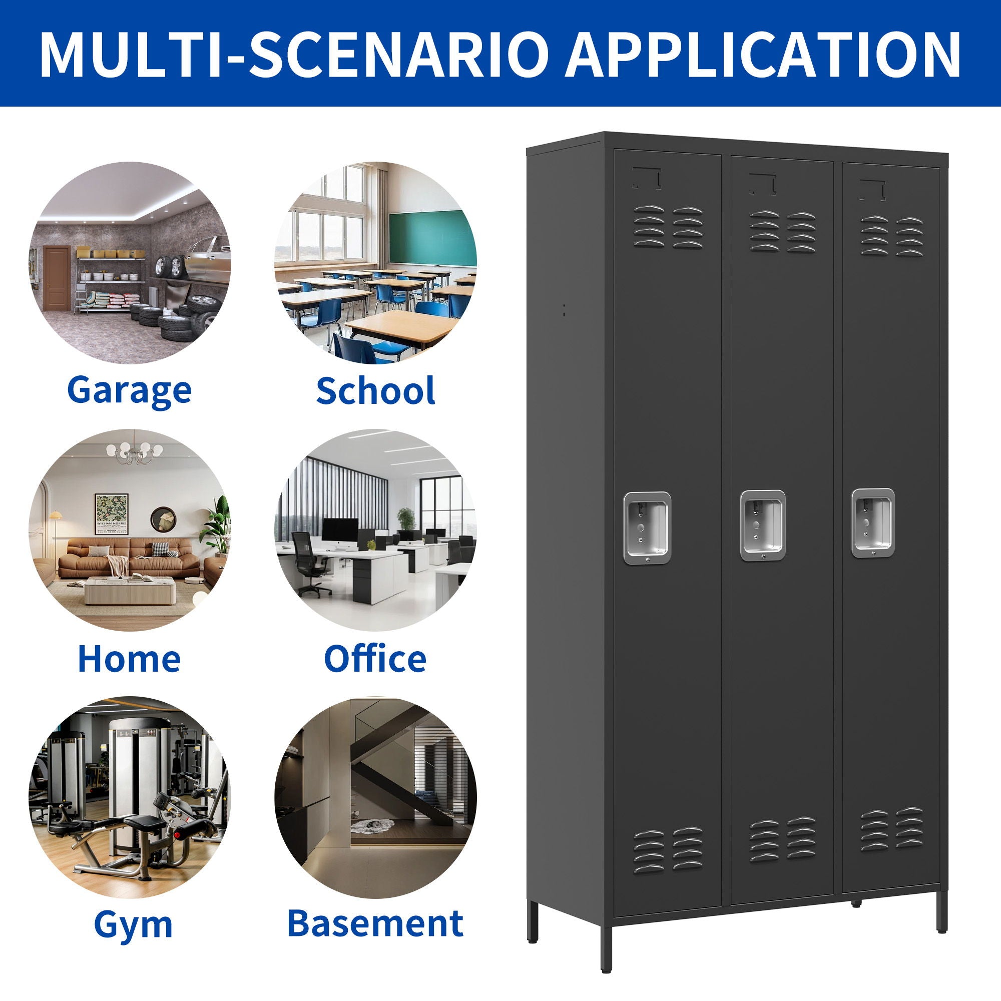 Storage Locker Cabinet With Locks For Employees, Home Gym Office School Garage - Black