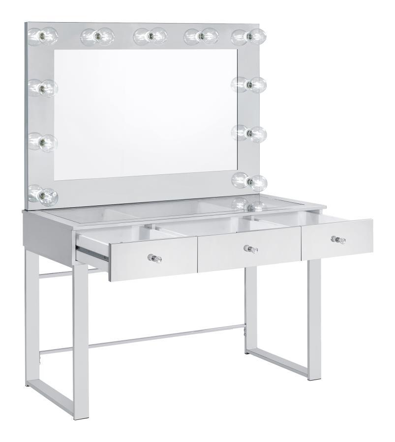 Coaster Fine Furniture Umbridge - 3-Drawer Vanity Set With Lighting - Chrome And White | Meri Furniture