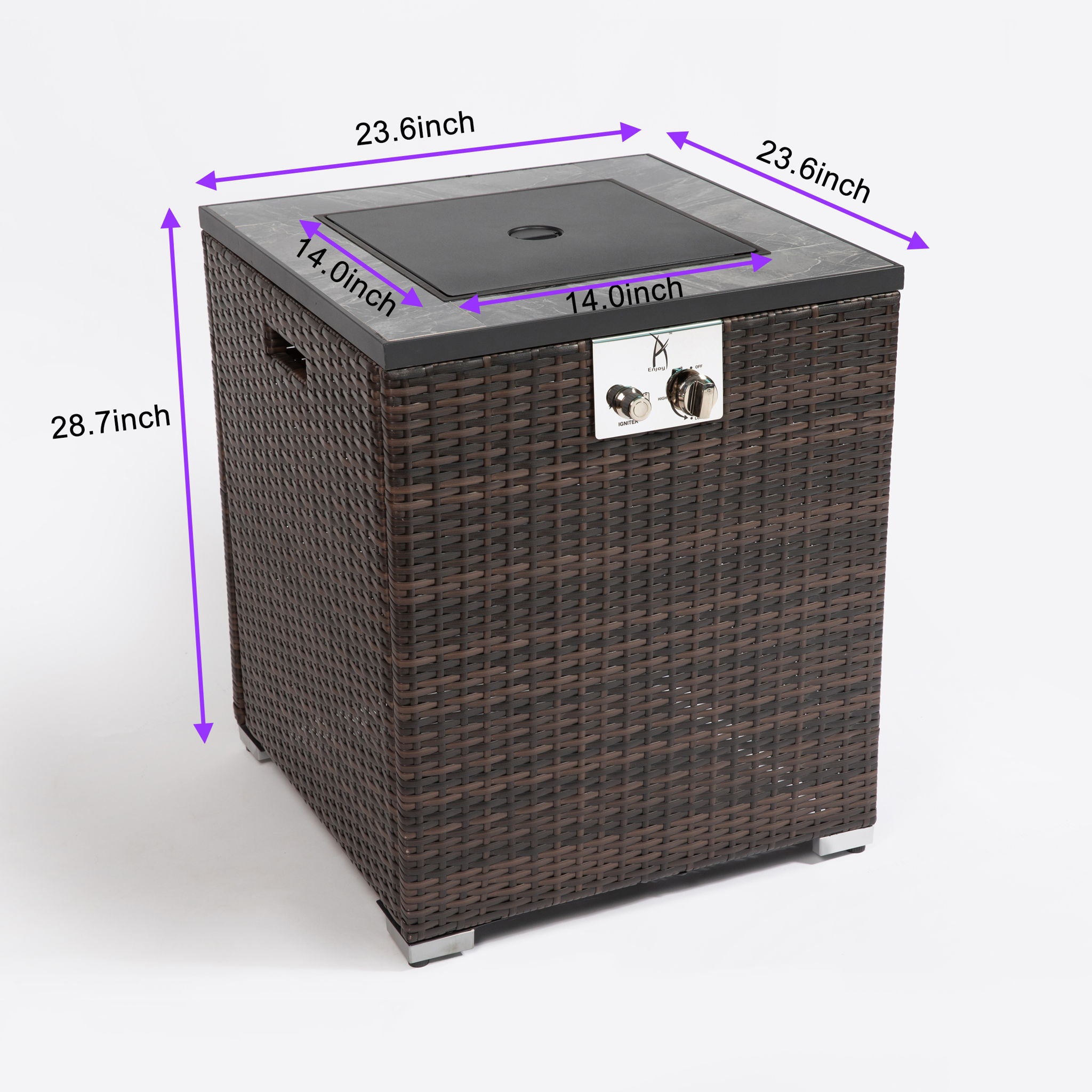 Propane Gas Square Fire Pit, Tile Tabletop With Beautiful Wicker Base For Outside