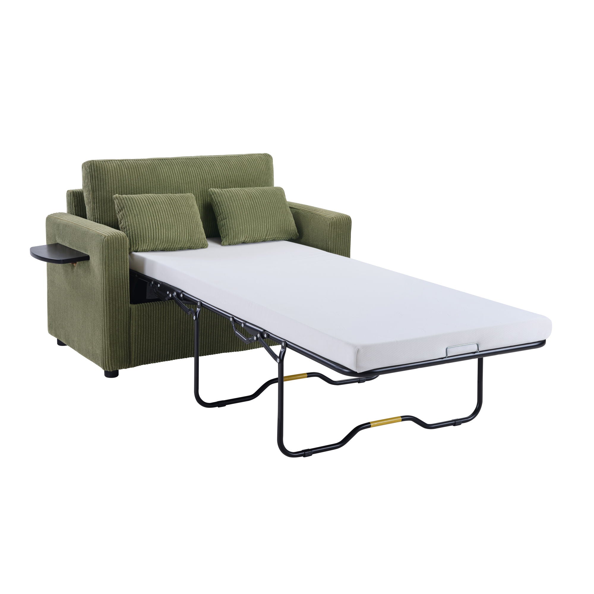 Sleeper Sofa With Foldable Mattress, USB Ports, Side Table & Storage Pocket