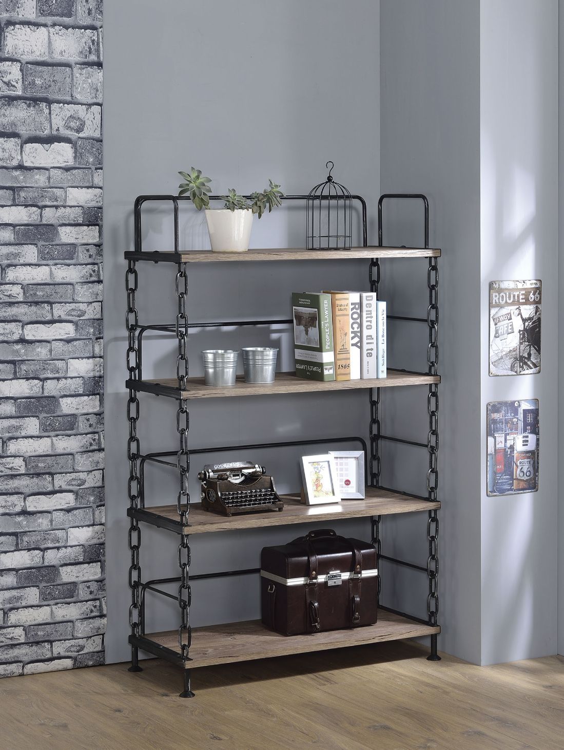 ACME Jodie - Bookshelf - Rustic Oak & Antique Black | Meri Furniture