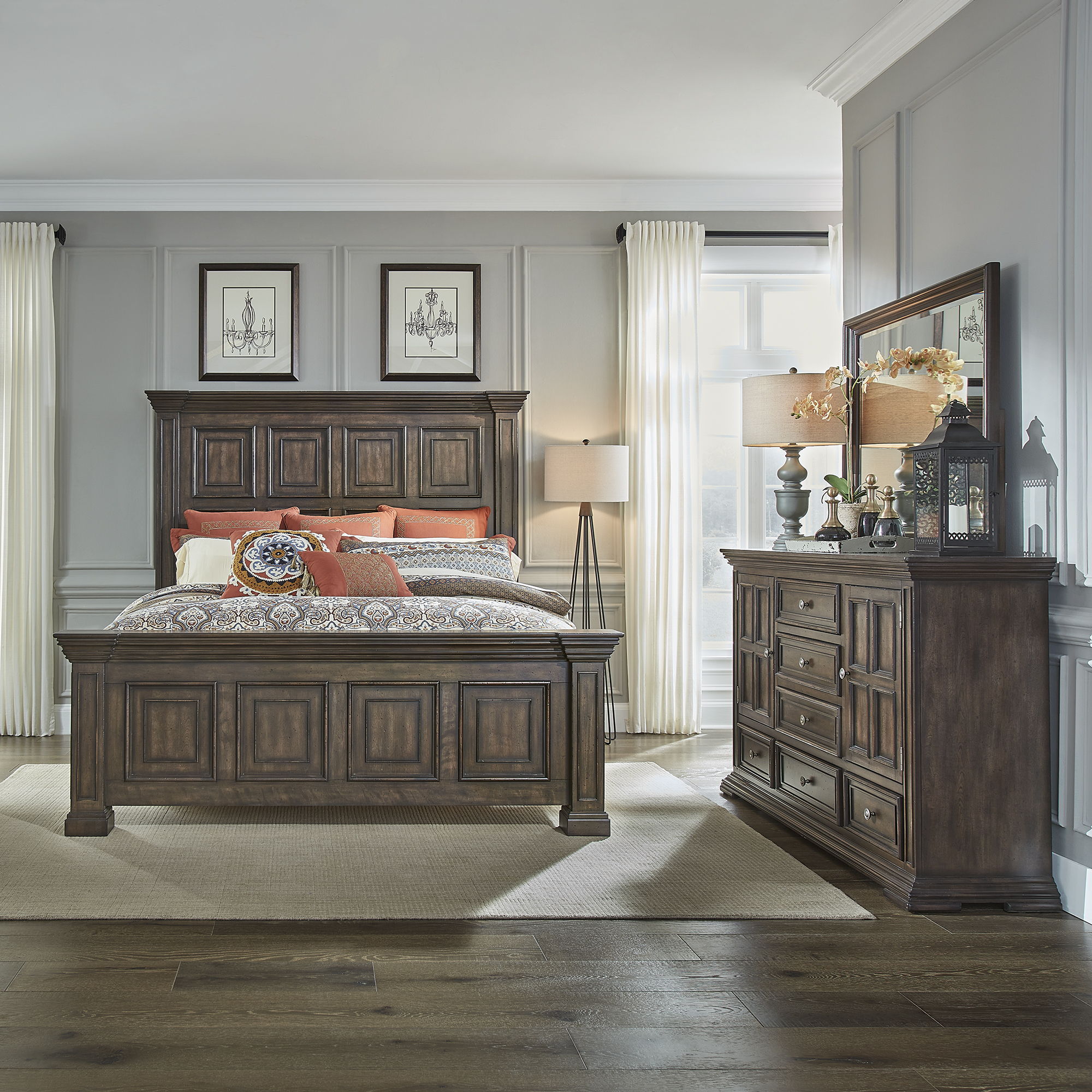 Liberty Furniture Big Valley - Panel Bed, Dresser & Mirror | Meri Furniture