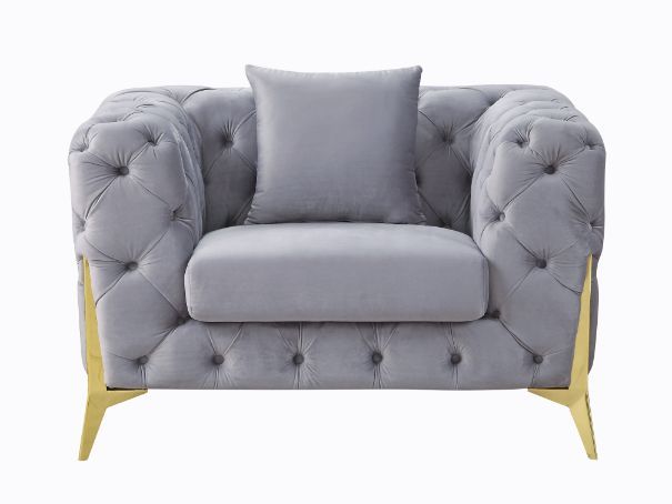 ACME Jelanea - Chair - Gray Velvet & Gold Finish - 30" | Meri Furniture